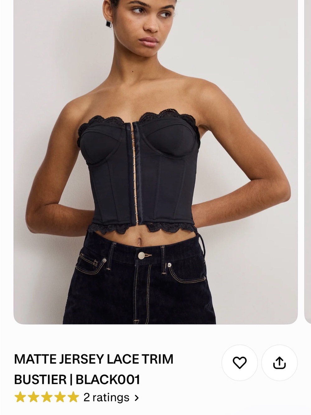 Good American Black Lace-Trim Bustier Top